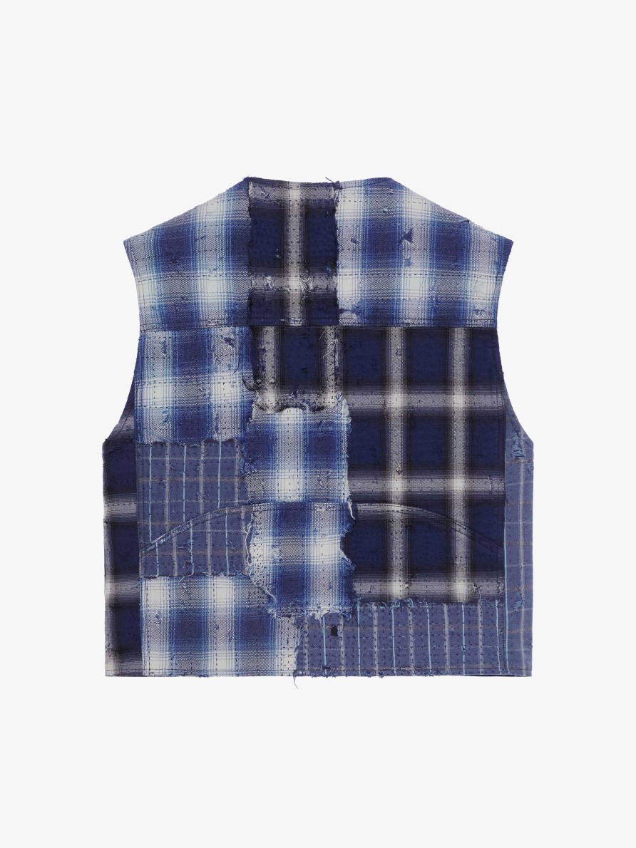 Men Givenchy Denim | Waistcoat In Boro-Effect Destroy Checked Denim Black/Blue