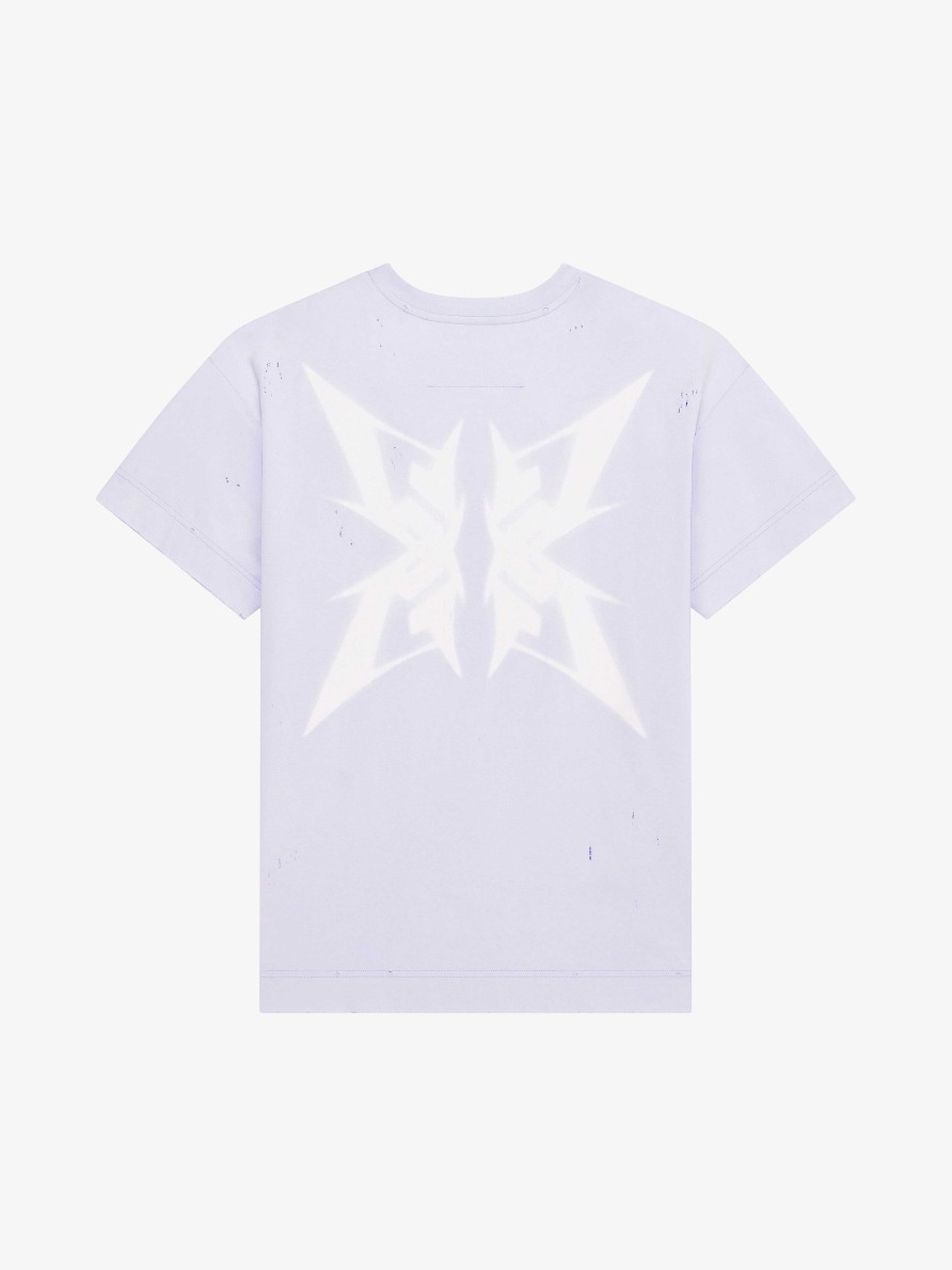 Men Givenchy T-Shirts | T-Shirt In Cotton With Givenchy And 4G Butterfly Prints Baby Blue