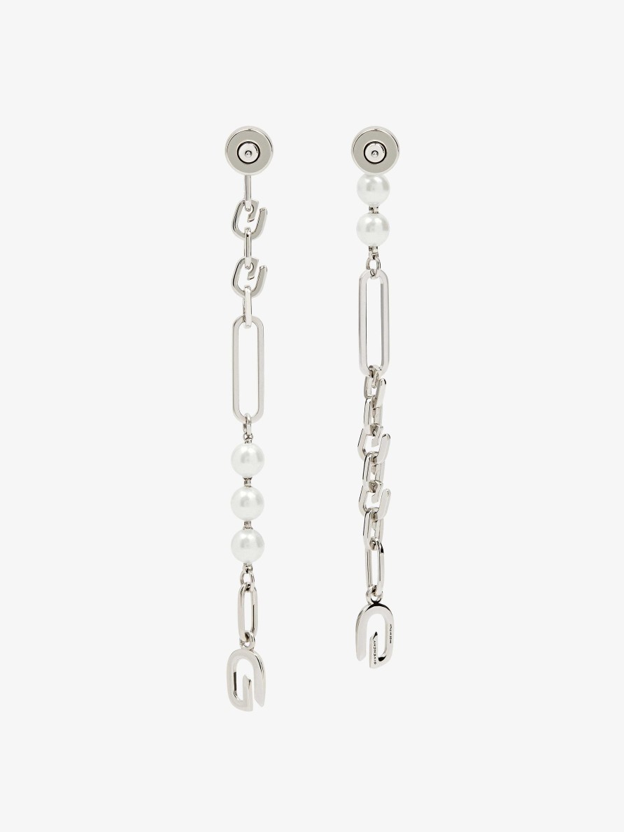 Women Givenchy Jewelry | G Link Earrings In Metal With Pearls White/Silvery