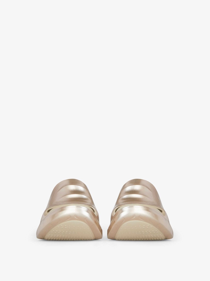 Women Givenchy Slides & Sandals | Marshmallow Wedge Sandals In Laminated Rubber Dusty Gold