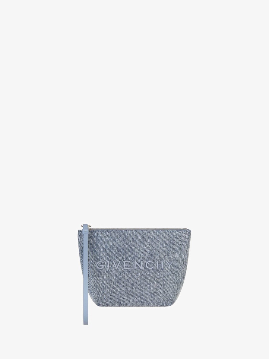 Women Givenchy Small Leather Goods | Mini Givenchy Pouch In Denim Medium Blue