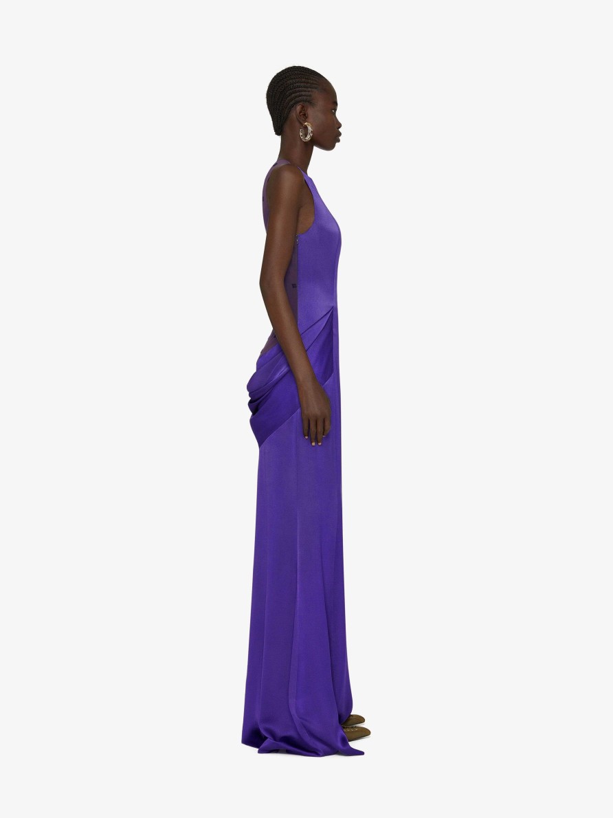 Women Givenchy Dresses | Evening Dress In Satin With Tulle And Drape Dark Purple