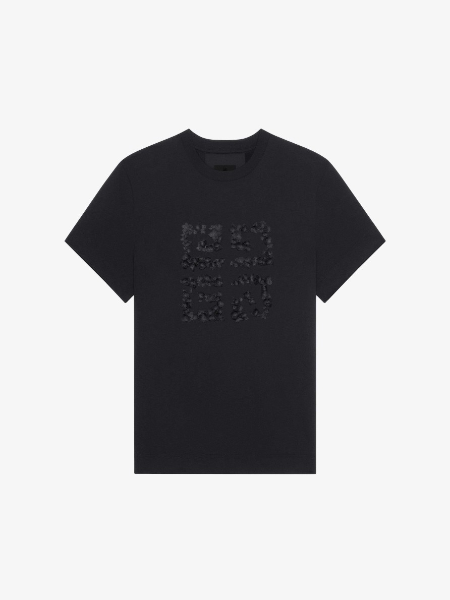 Women Givenchy T-Shirts | T-Shirt In Cotton With 4G Emblem In Flowers Black/Black