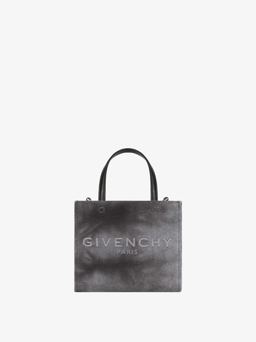 Women Givenchy G-Tote | Mini G-Tote Shopping Bag In Washed Canvas Dark Grey