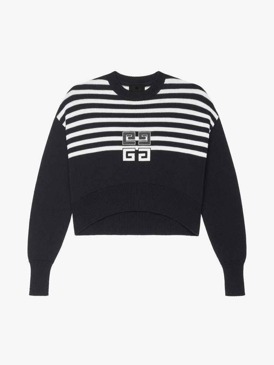 Women Givenchy Knitwear | 4G Cropped Sweater In Cotton With Stripes Black