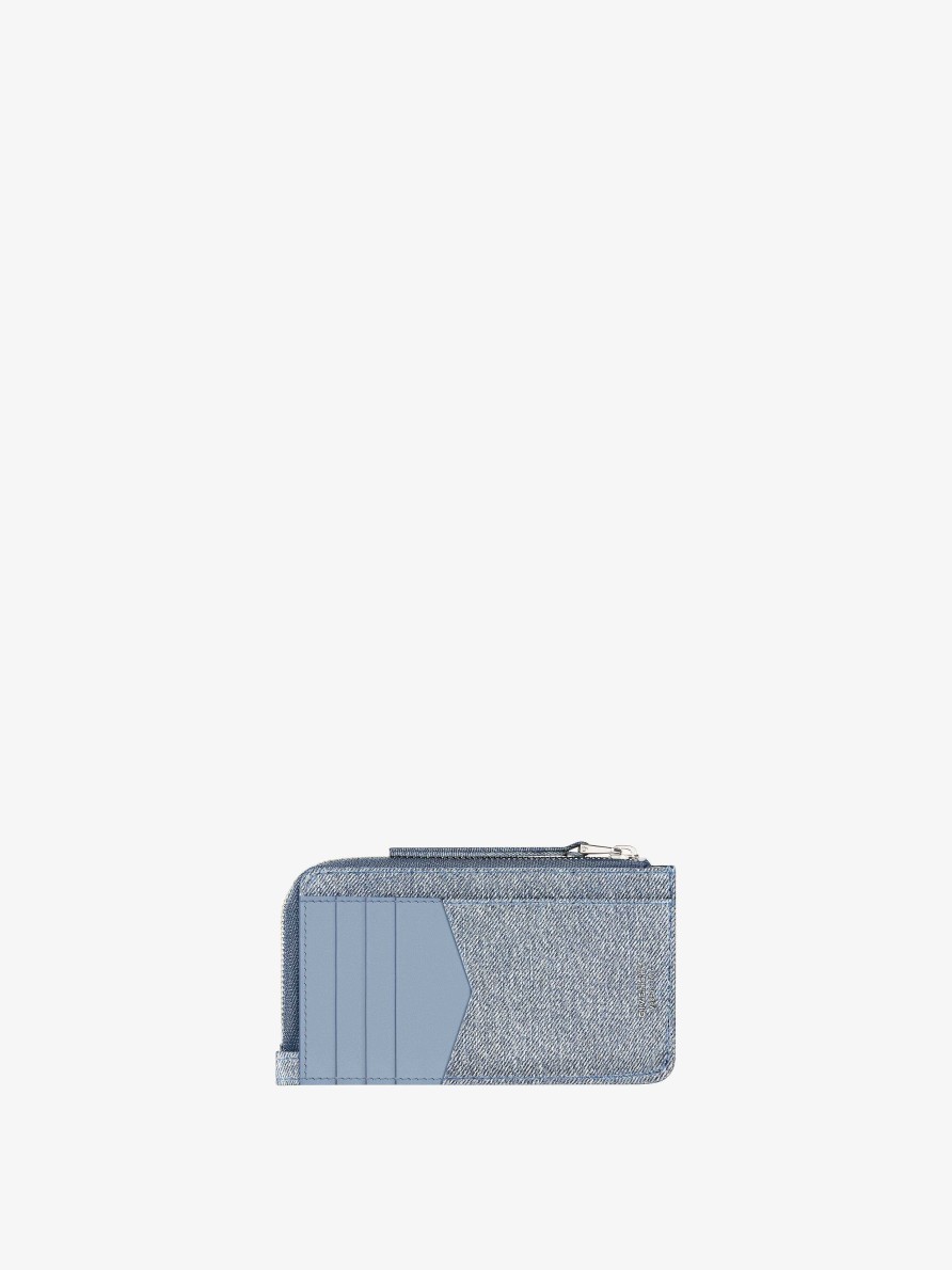 Women Givenchy Small Leather Goods | Voyou Zipped Card Holder In Denim Medium Blue