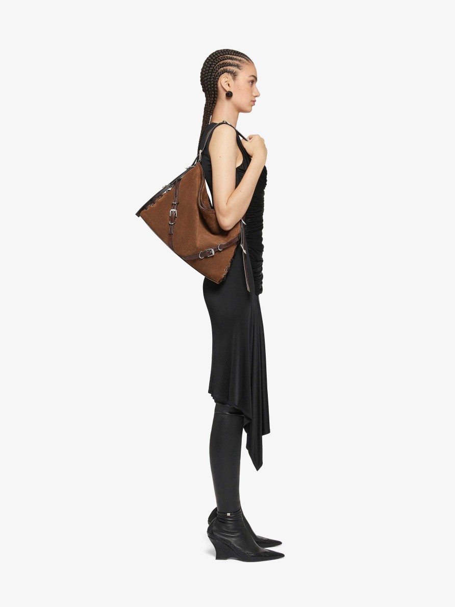 Women Givenchy Voyou | Medium Voyou Boyfriend Bag In Corset Style Suede Walnut Brown