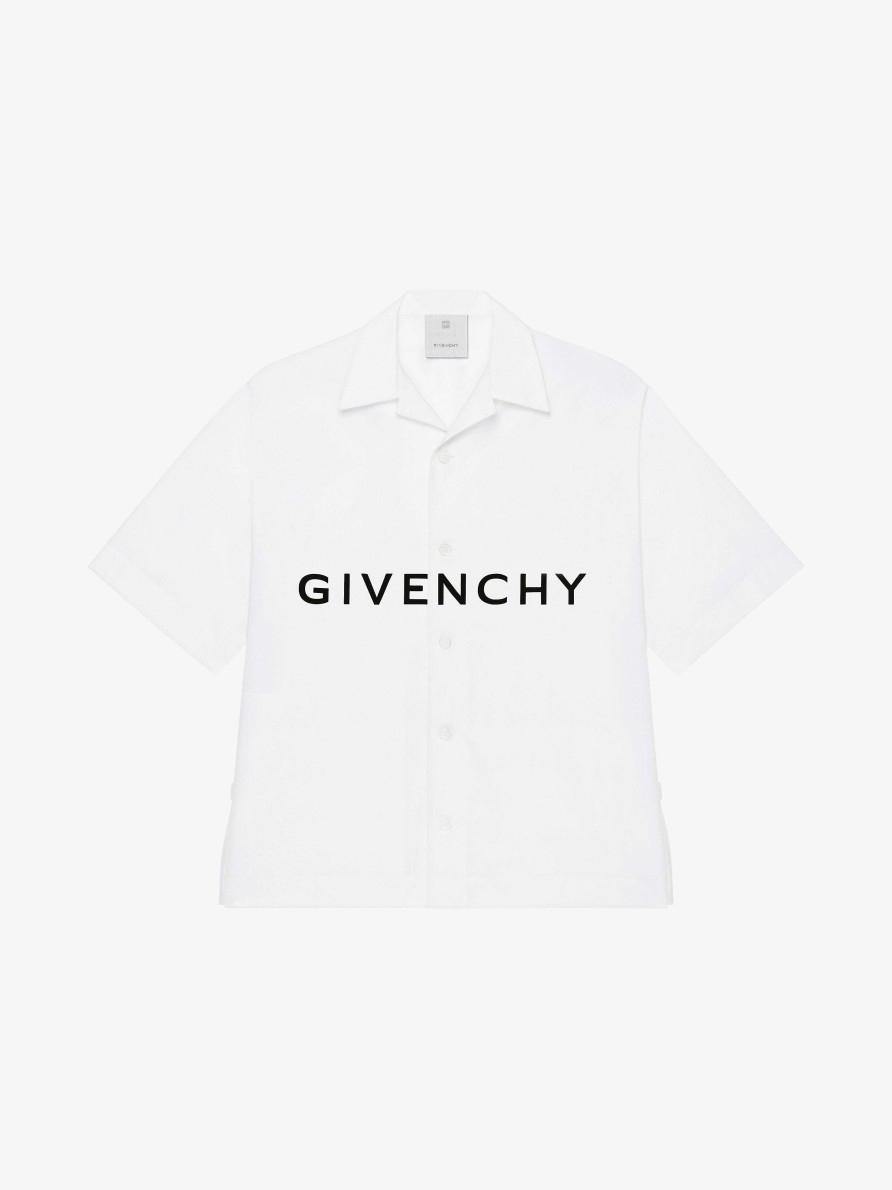 Men Givenchy Shirts | Givenchy Boxy Fit Hawaiian Shirt In Poplin White/Black