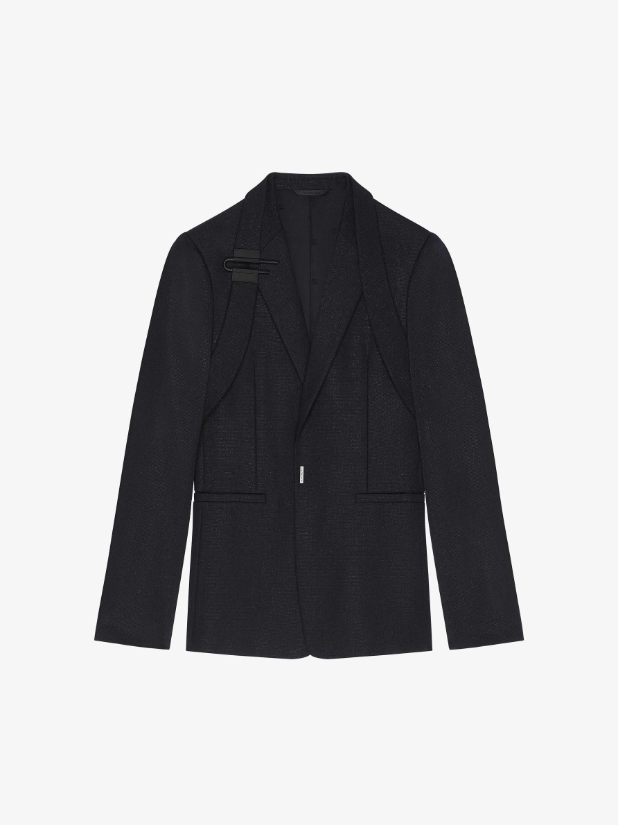 Men Givenchy Jackets & Coats | Slim Fit Jacket In Wool And Lurex With U-Lock Harness Black