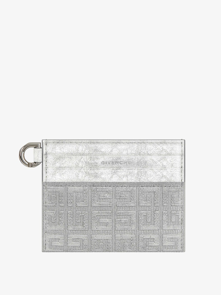 Women Givenchy Small Leather Goods | 4G Card Holder In 4G Embroidered Canvas Silvery Grey