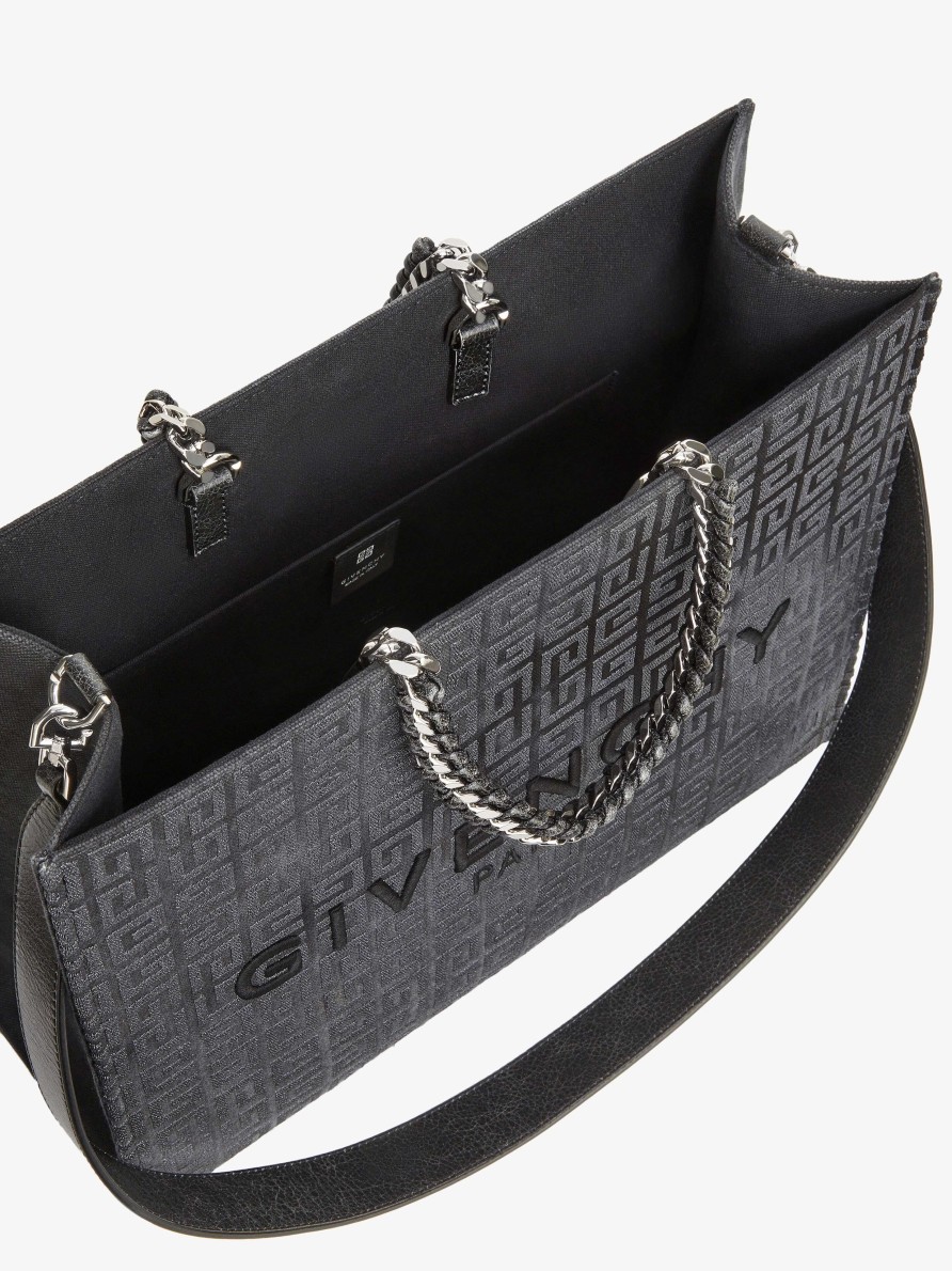 Women Givenchy G-Tote | Medium G-Tote Shopping Bag In 4G Canvas With Chain Dark Grey