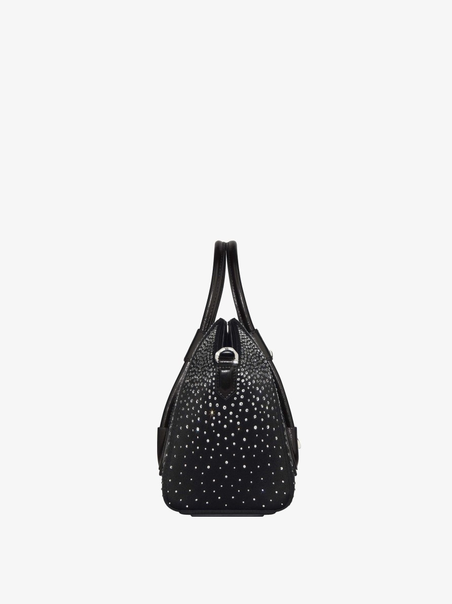 Women Givenchy Antigona | Mini Antigona Lock Bag In Satin With Strass Black