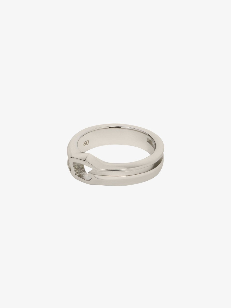 Men Givenchy Jewelry | Giv Cut Ring In Metal And Leather Brown/Silvery