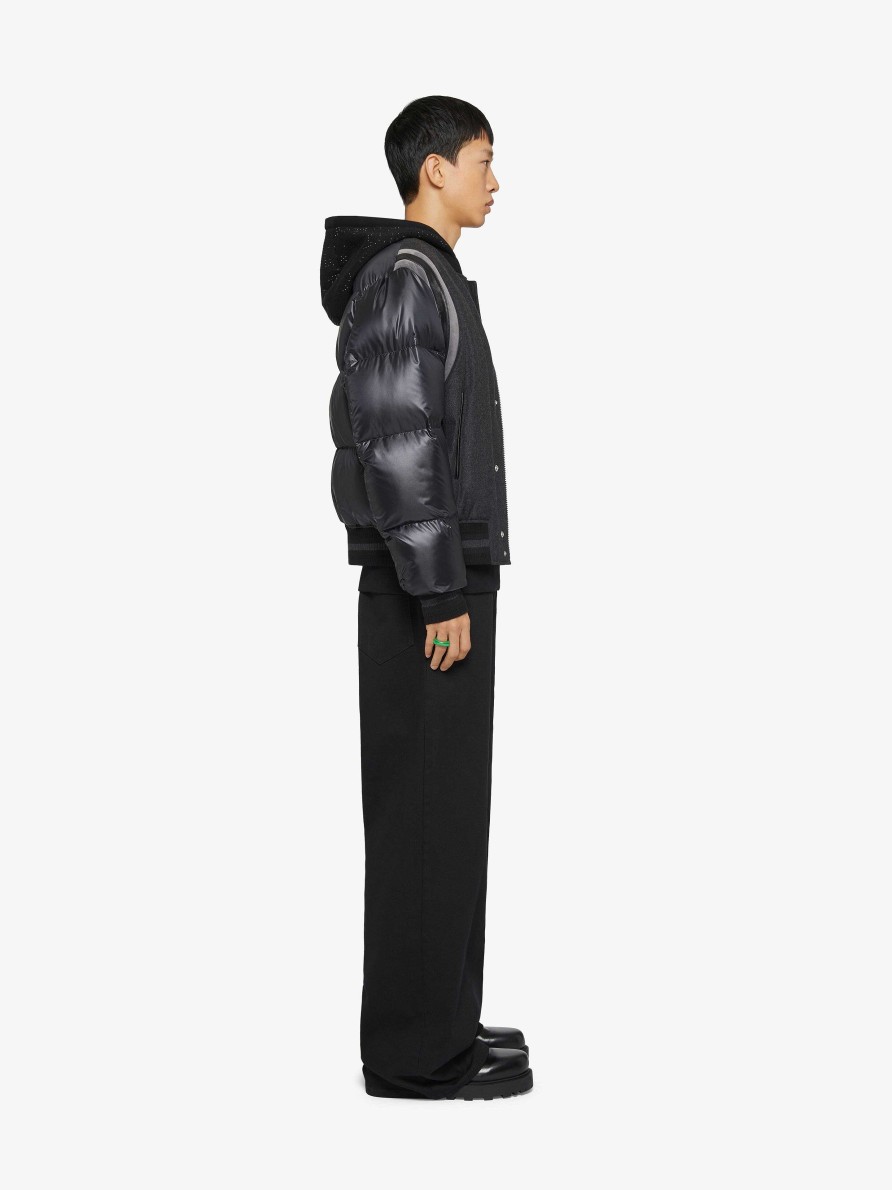 Men Givenchy Outerwear & Blousons | Varsity Jacket In Wool With Puffer Sleeves And Back Black/Grey