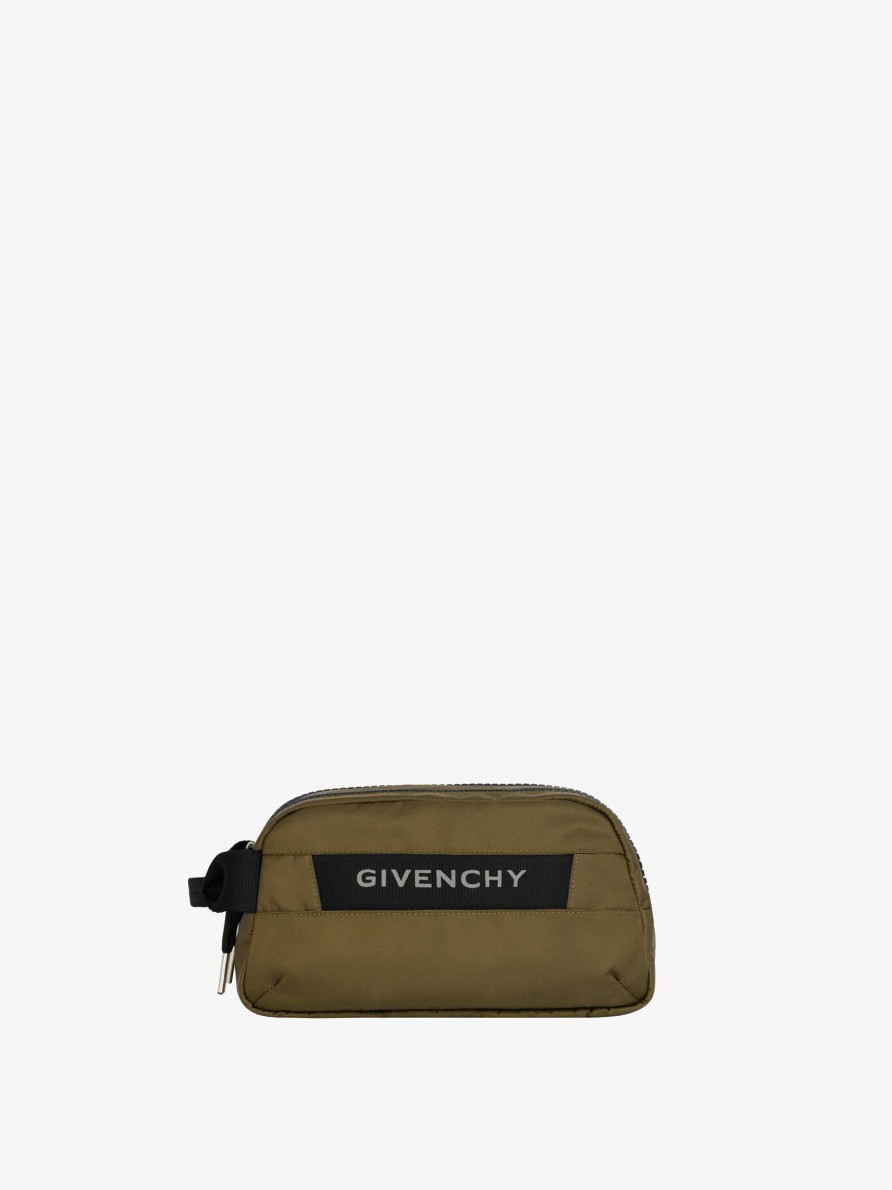 Men Givenchy Small Leather Goods | G-Trek Toilet Pouch In Nylon Khaki