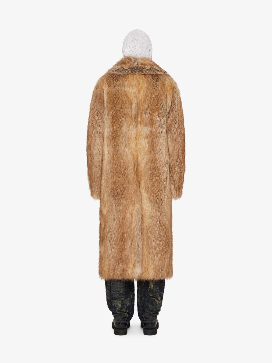 Men Givenchy Jackets & Coats | Oversized Double Breasted Coat In Faux Fur Beige/Brown