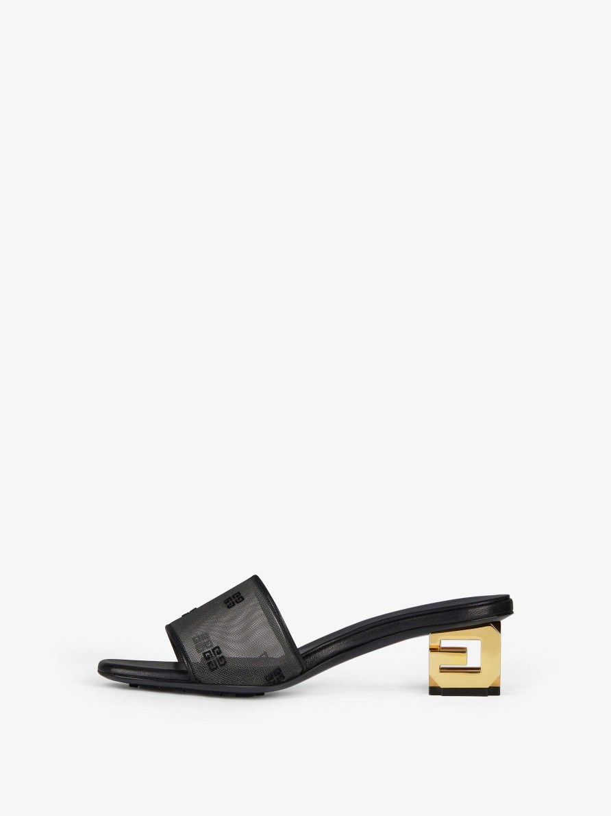 Women Givenchy Slides & Sandals | G Cube Mules In 4G Transparent Mesh Black