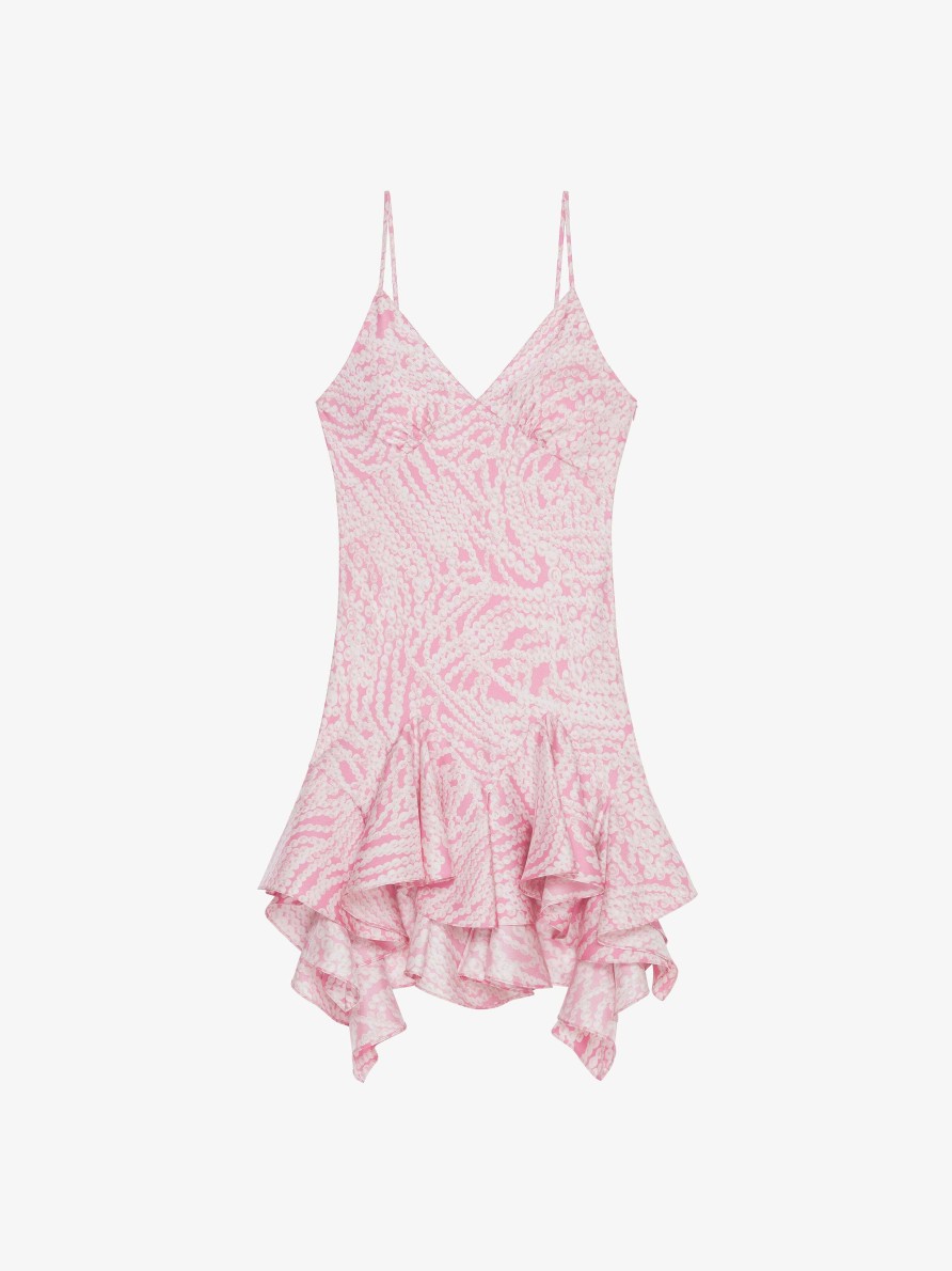 Women Givenchy Dresses | Straps Dress In Printed Silk With Ruffles Pink/White