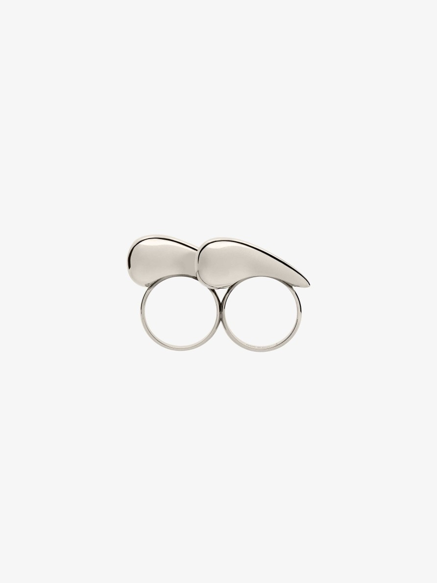 Men Givenchy Jewelry | G Tears Double Fingers Ring In Metal Silvery