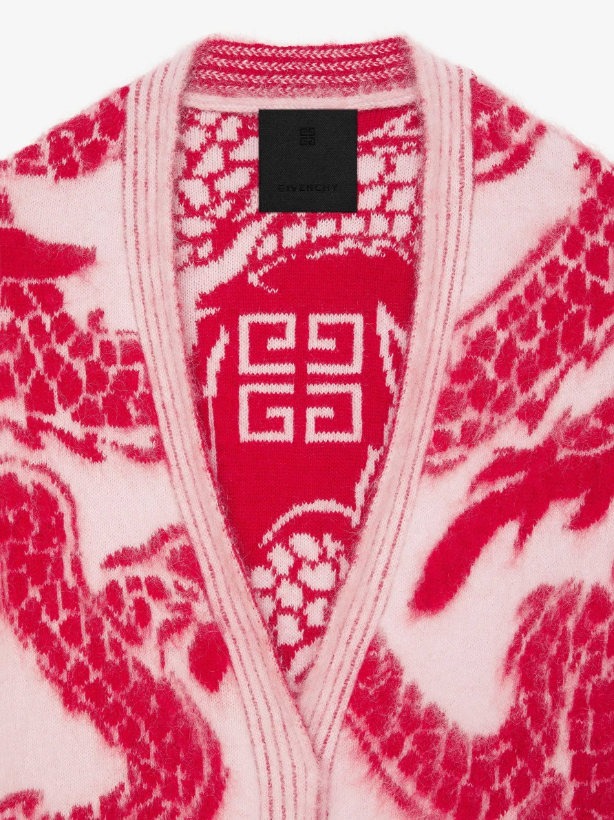 Women Givenchy Knitwear | Cardigan In Mohair And Wool With Dragon Jacquard Old Pink