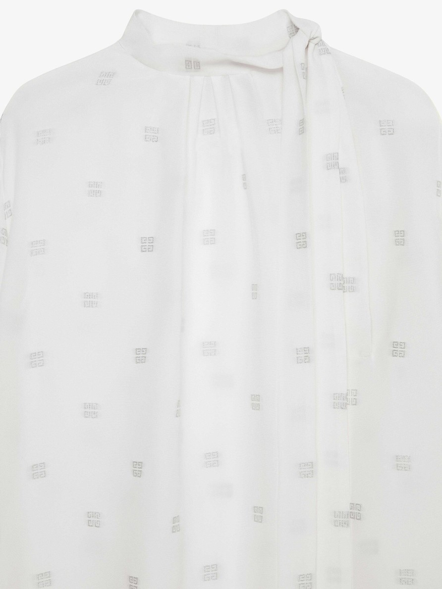 Women Givenchy Tops & Shirts | Blouse In 4G Silk With Lavalliere White/Silvery