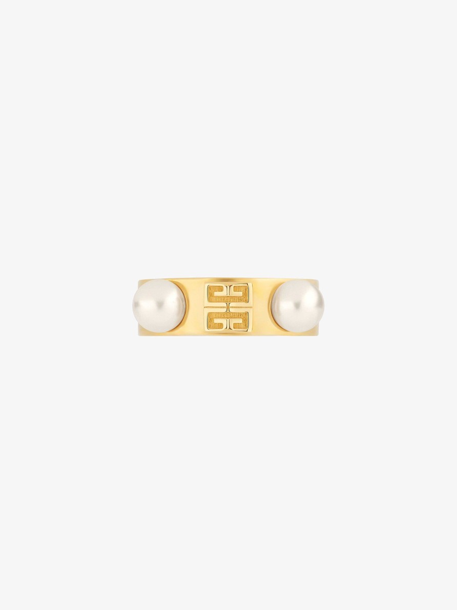 Women Givenchy Jewelry | 4G Ring In Metal With Pearls Golden Yellow