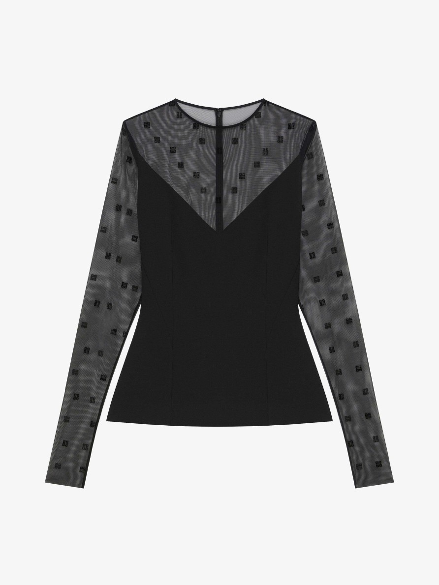 Women Givenchy Tops & Shirts | Top In Bi-Material 4G Pattern Black