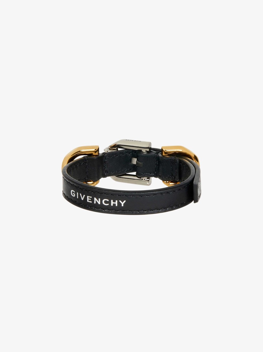 Women Givenchy Jewelry | Voyou Bracelet In Leather And Metal Black