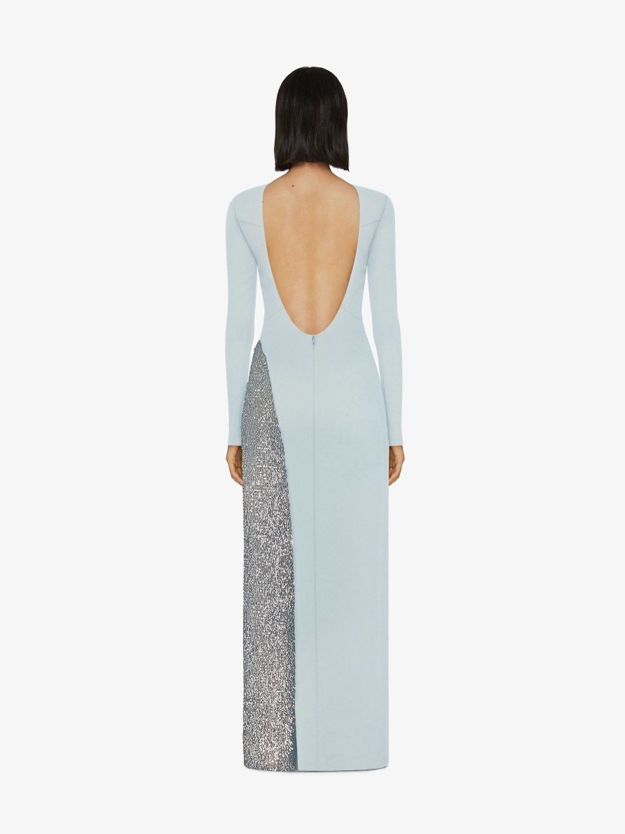 Women Givenchy Dresses | Evening Dress With Pearls And Rhinestones Grey Blue