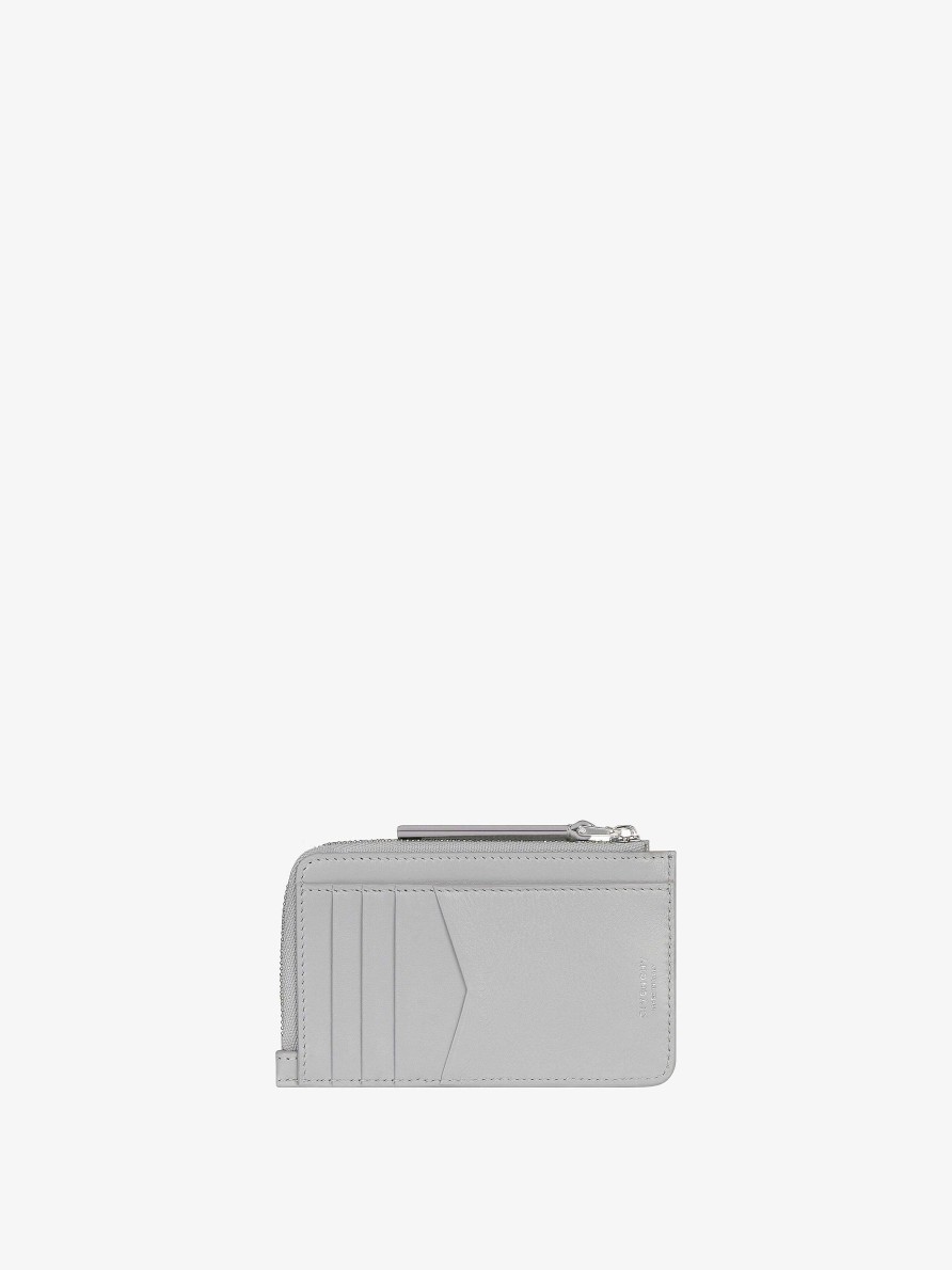 Women Givenchy Small Leather Goods | Voyou Zipped Card Holder In Leather Light Grey