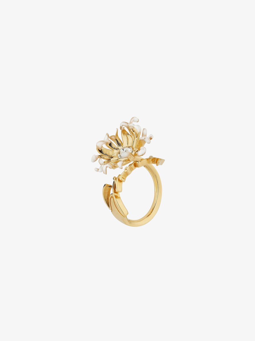 Women Givenchy Jewelry | Daisy Ring In Metal And Enamel With Crystal Golden/White