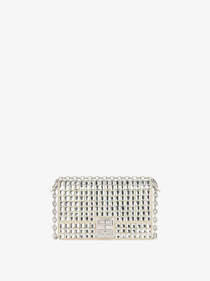 Women Givenchy Cross-Body Bags | Small 4G Bag In Satin With Strass And Chain Natural Beige