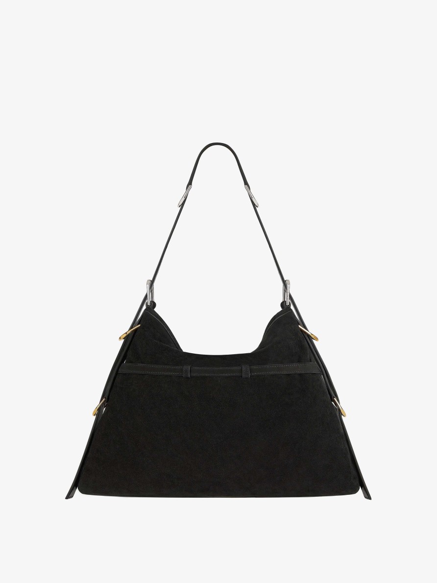 Women Givenchy Shoulder Bags | Medium Voyou Bag In Suede Black