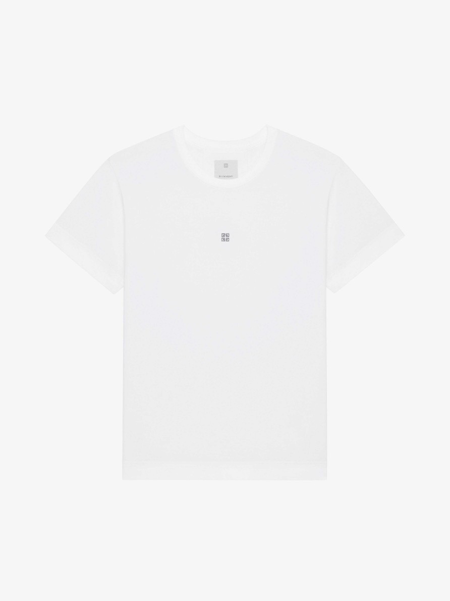 Men Givenchy T-Shirts | T-Shirt In Jersey With Givenchy 4G Embroidery White