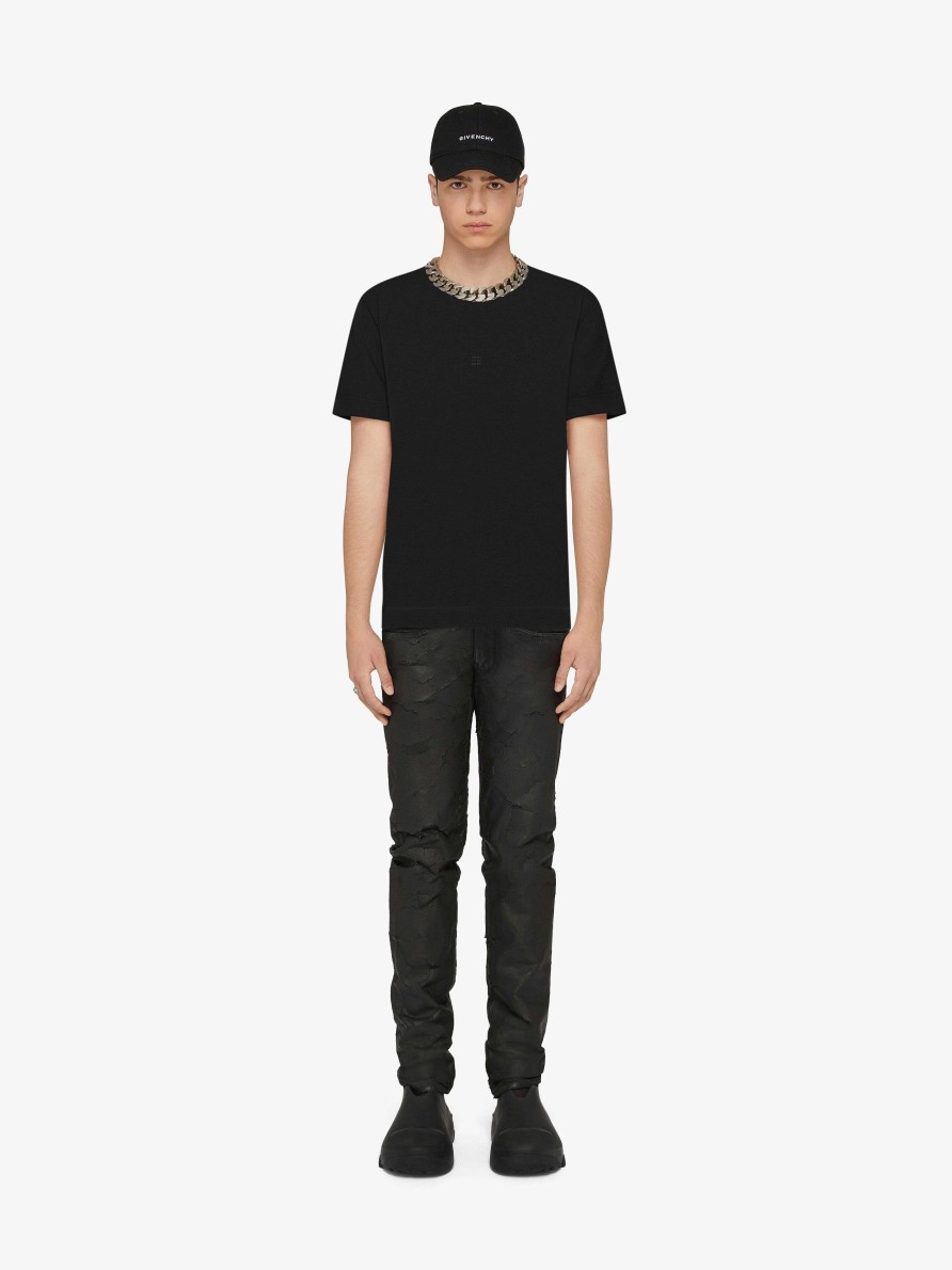 Men Givenchy T-Shirts | Slim Fit T-Shirt In Cotton With 4G Embroidery Black