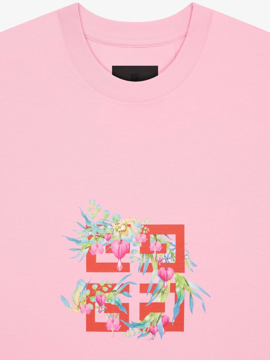 Women Givenchy T-Shirts | T-Shirt In Cotton With 4G Flowers Print Old Pink