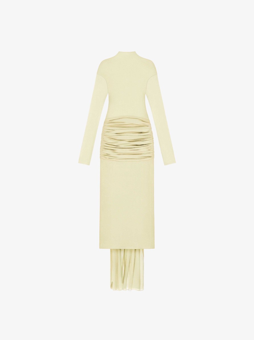 Women Givenchy Dresses | Evening Draped Dress In Jersey And Silk With Train Pale Yellow