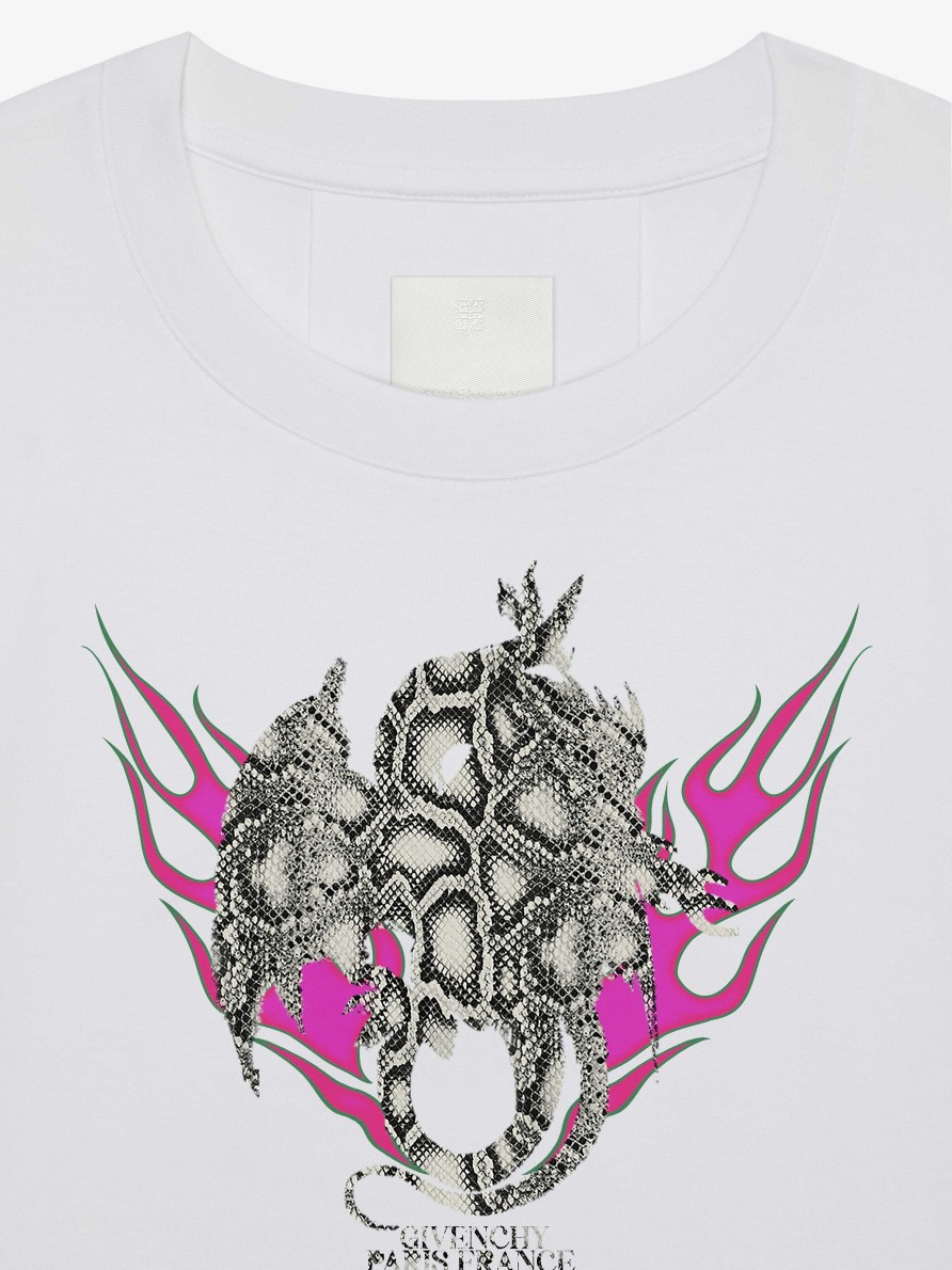 Men Givenchy T-Shirts | Boxy Fit T-Shirt In Cotton With Givenchy Dragon Print White