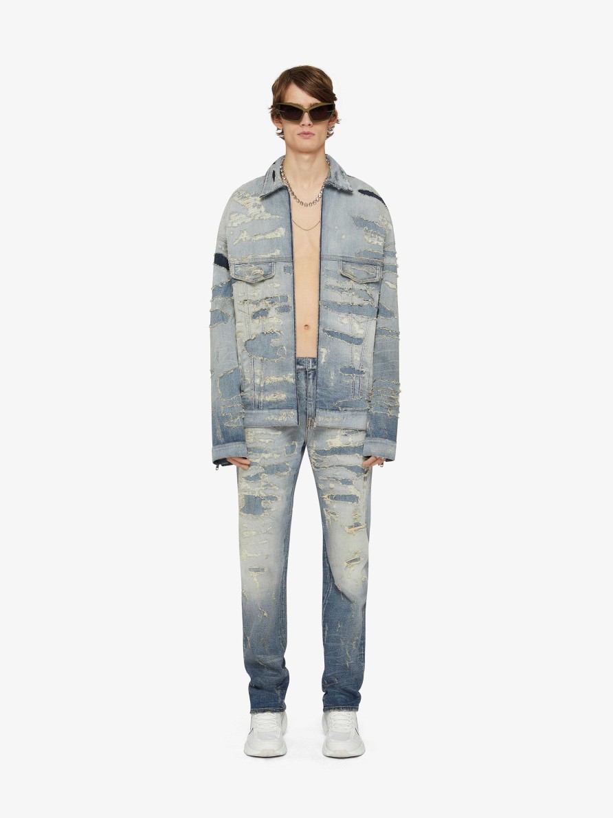 Men Givenchy Pants | Jeans In Rip And Repair Denim Light Blue