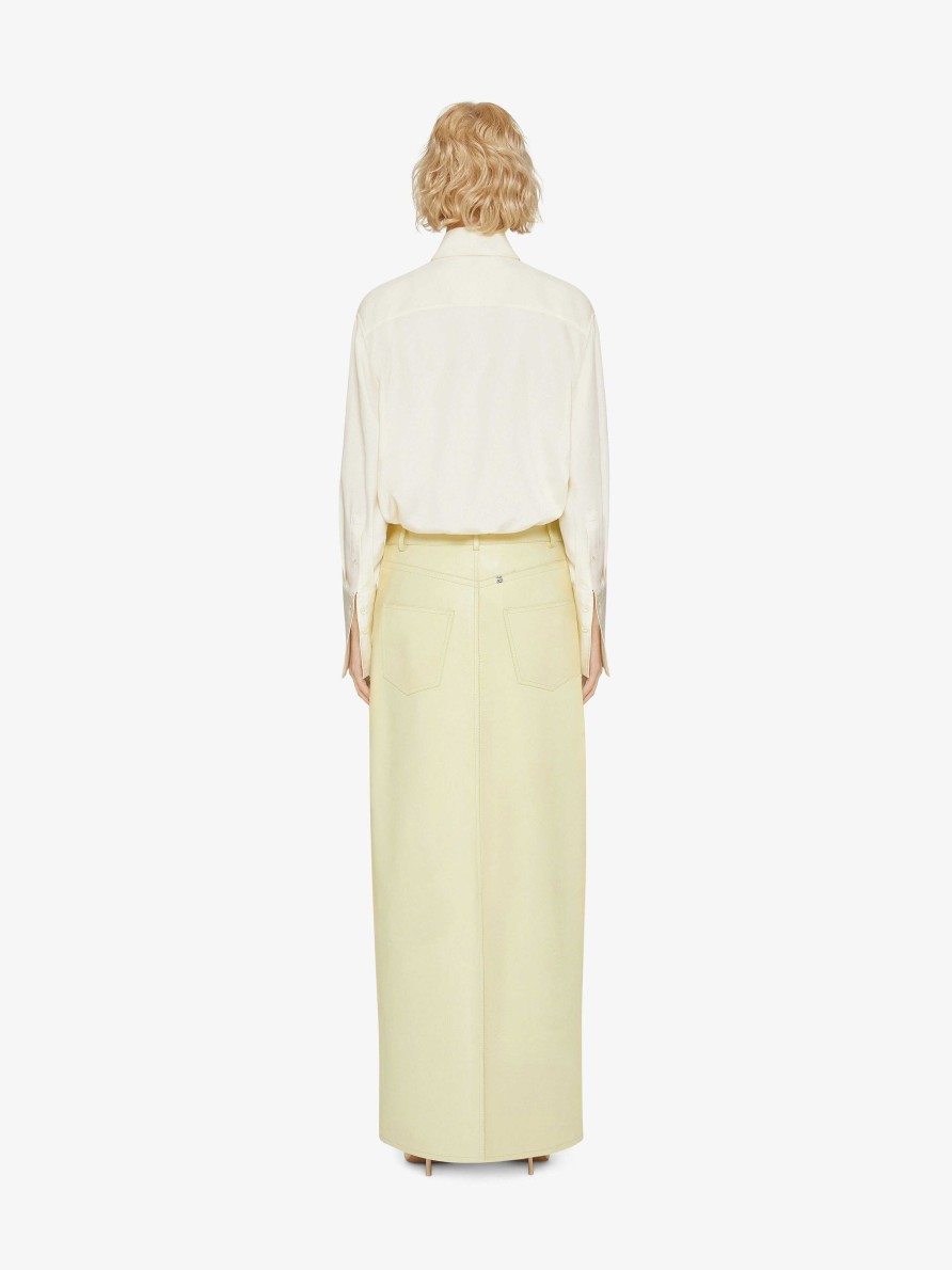 Women Givenchy Skirts | Skirt In Leather With Slit Pale Yellow