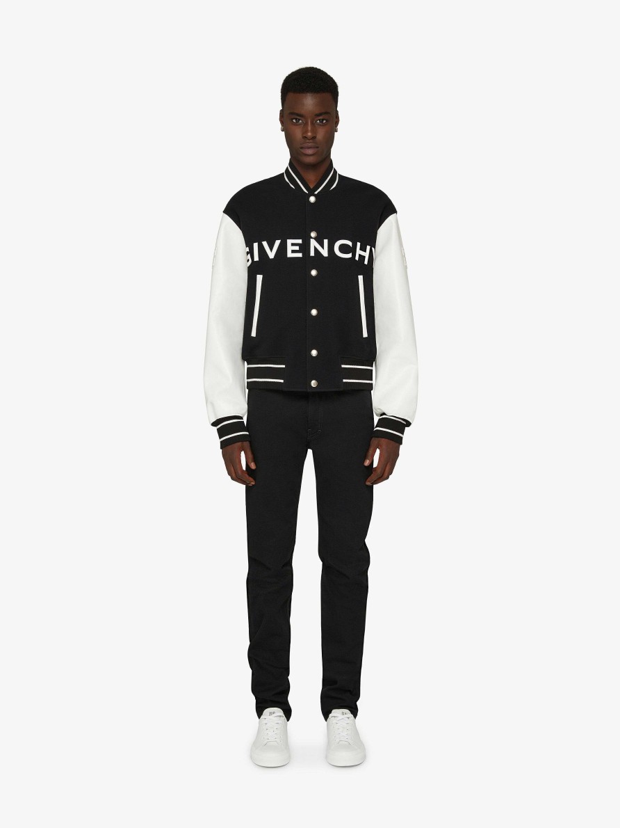 Men Givenchy Outerwear & Blousons | Givenchy Varsity Jacket In Wool And Leather Black/White