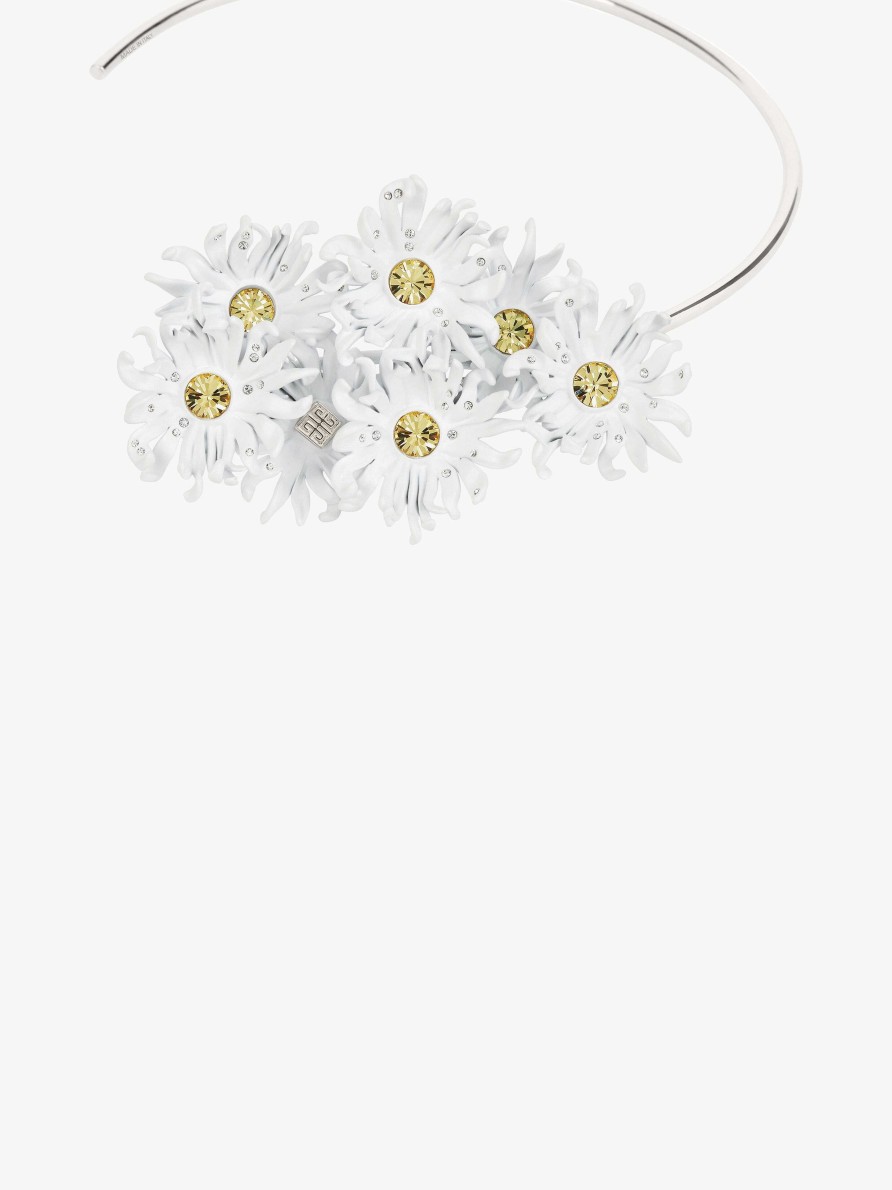 Women Givenchy Jewelry | Daisy Torque Necklace In Metal And Enamel With Crystals Off White