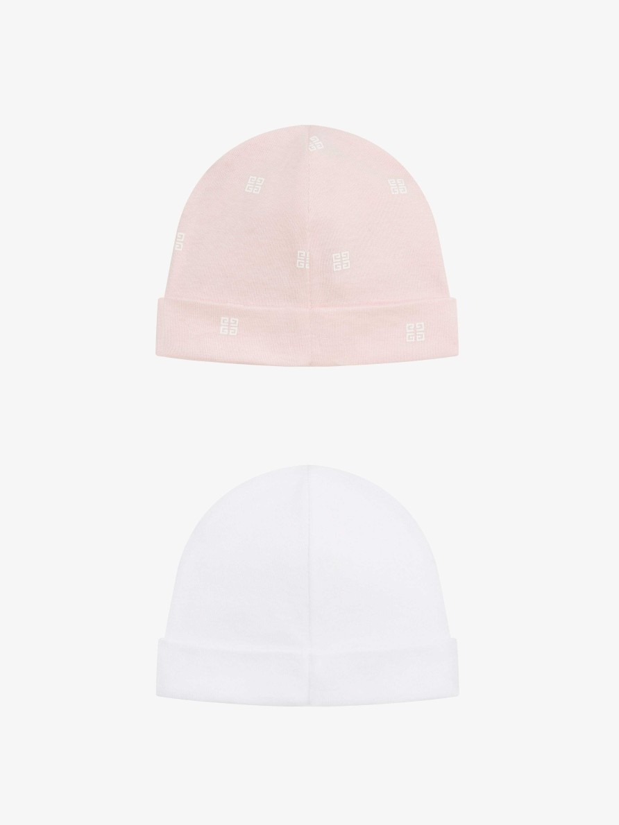 Men Givenchy Baby (1 Month To 3 Years) | Two Beanies In Knit Gift Set White/Pink