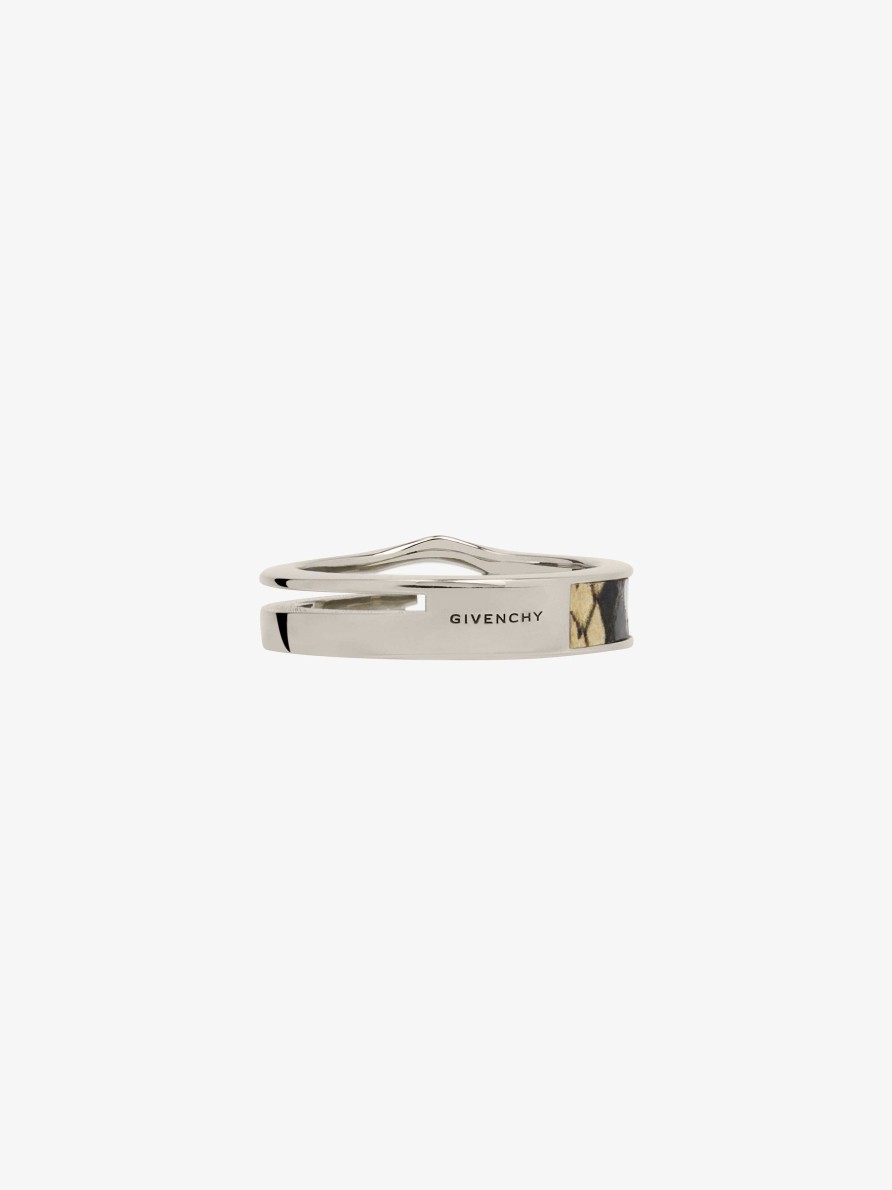 Men Givenchy Jewelry | Giv Cut Ring In Metal And Leather Brown/Silvery