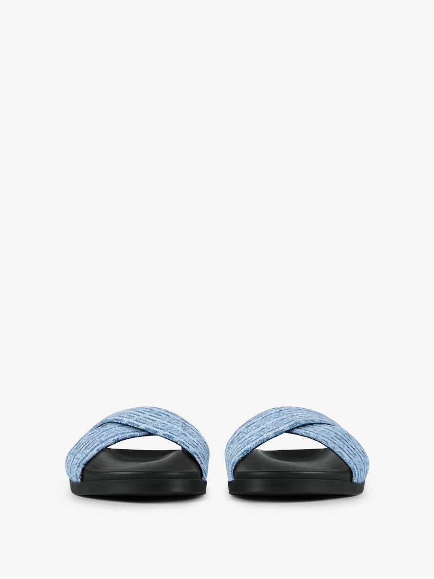 Men Givenchy Slides & Sandals | G Plage Flat Sandals With Crossed Straps In 4G Denim Light Blue