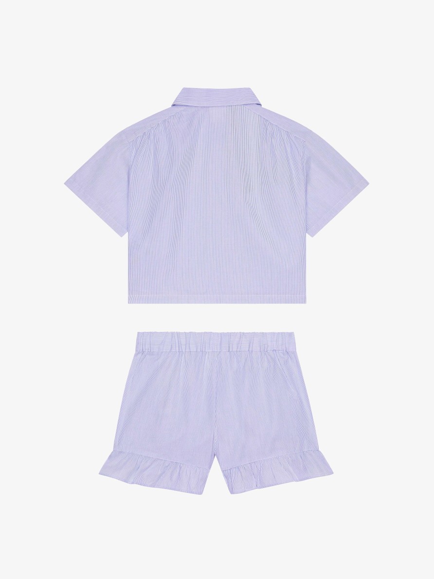 Women Givenchy Girl (4 To 12 Years) | Givenchy College Shirt And Shorts With Stripes Set White/Blue