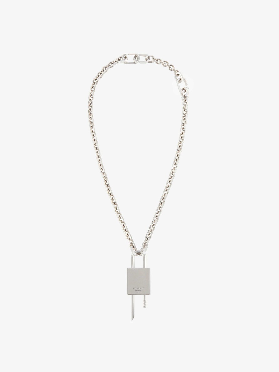 Men Givenchy Jewelry | Small Lock Necklace In Metal Silvery