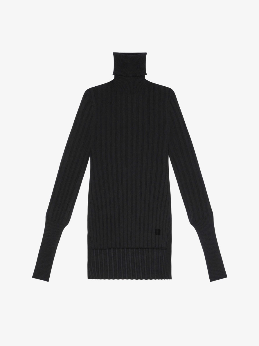 Women Givenchy Knitwear | Asymmetrical Turtleneck Sweater In Cashmere Black