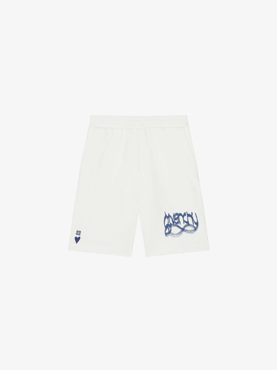 Men Givenchy Shorts | Bermuda Shorts In Fleece With Givenchy Lnfinity Print White