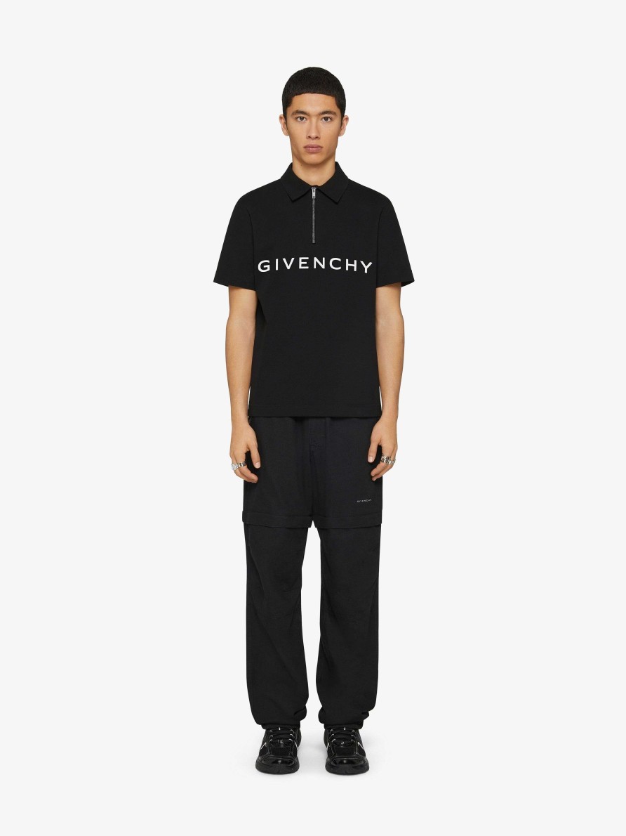 Men Givenchy T-Shirts | Givenchy Archetype Zipped Polo Shirt In Cotton Black